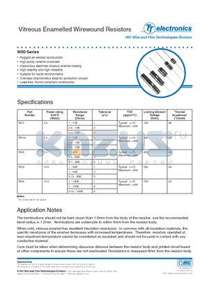 W209001FA datasheet - Vitreous Enamelled Wirewound Resistors