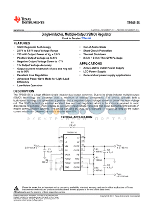 TPS65135 datasheet - Single-Inductor, Multiple-Output (SIMO) Regulator