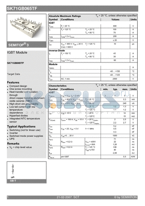SK71GB065TF datasheet - IGBT Module