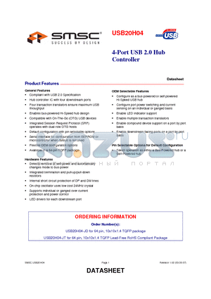 USB20H04 datasheet - 4-PORT USB 2.0 HUB CONTROLLER