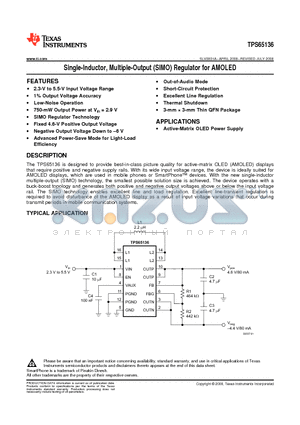 TPS65136RTE datasheet - Single-Inductor, Multiple-Output (SIMO) Regulator for AMOLED