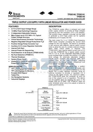 TPS65140PWP datasheet - TRIPLE OUTPUT LCD SUPPLY WITH LINEAR REGULATOR AND POWER GOOD