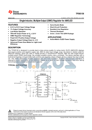 TPS65136_0806 datasheet - Single-Inductor, Multiple-Output (SIMO) Regulator for AMOLED