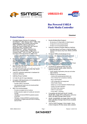 USB2223-03 datasheet - BUS POWERED USB 2.0 FLASH MEDIA CONTROLLER