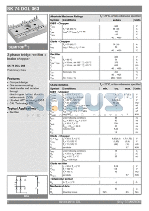 SK74DGL063_10 datasheet - 3-phase bridge rectifier  brake chopper