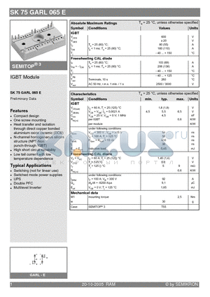 SK75GARL065E datasheet - IGBT Module