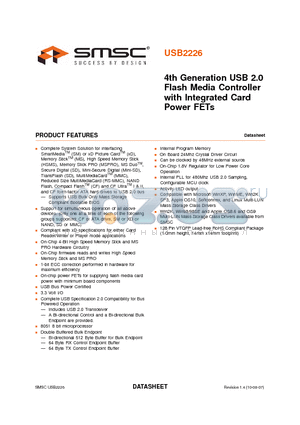 USB2226 datasheet - 4th Generation USB 2.0 Flash Media Controller with Integrated Card Power FETs