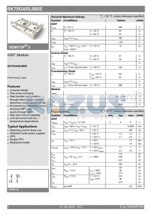 SK75GARL065E datasheet - IGBT Module