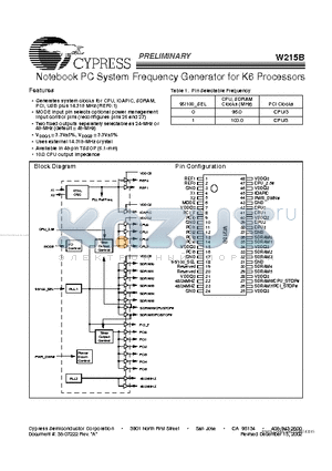 W215B datasheet - Notebook PC System Frequency Generator for K6 Processors