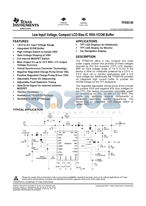 TPS65150PWPG4 datasheet - Low Input Voltage, Compact LCD Bias IC With VCOM Buffer