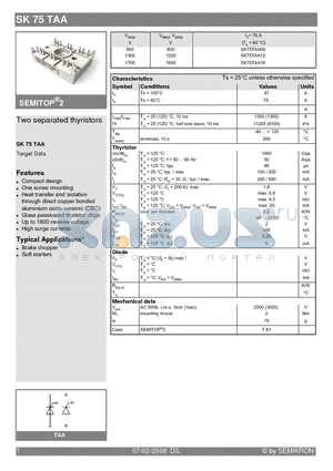 SK75TAA datasheet - Two separated thyristors