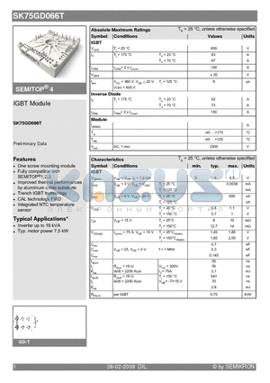 SK75GD066T datasheet - IGBT Module