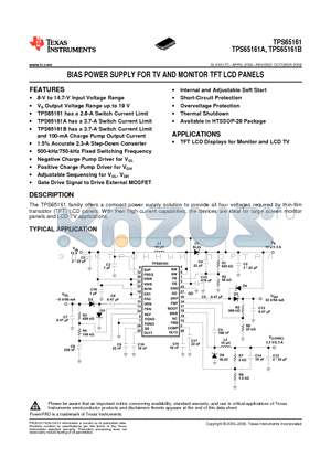 TPS65161A datasheet - BIAS POWER SUPPLY FOR TV AND MONITOR TFT LCD PANELS
