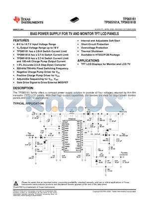 TPS65161APWP datasheet - BIAS POWER SUPPLY FOR TV AND MONITOR TFT LCD PANELS