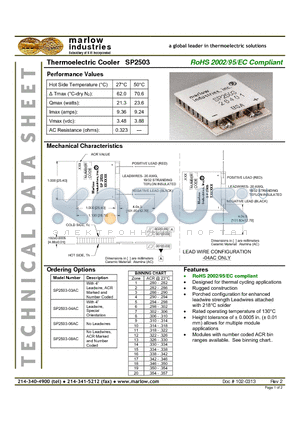 SP2503 datasheet - Thermoelectric Cooler