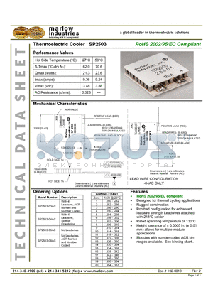 SP2503-03AC datasheet - Thermoelectric Cooler