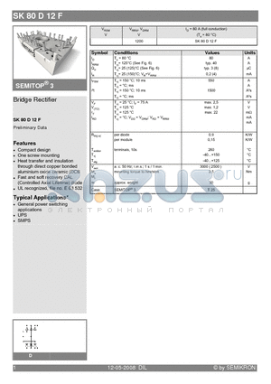 SK80D12F datasheet - Bridge Rectifier