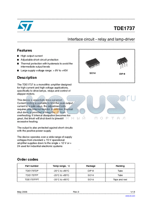 TDE1737 datasheet - Interface circuit - relay and lamp-driver