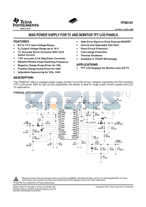 TPS65161 datasheet - BIAS POWER SUPPLY FOR TV AND MONITOR TFT LCD PANELS