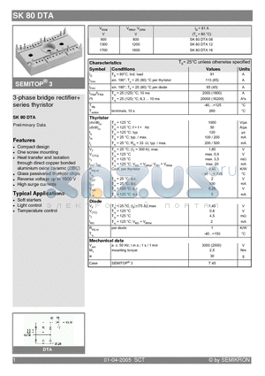 SK80DTA datasheet - 3-phase bridge rectifier series thyristor