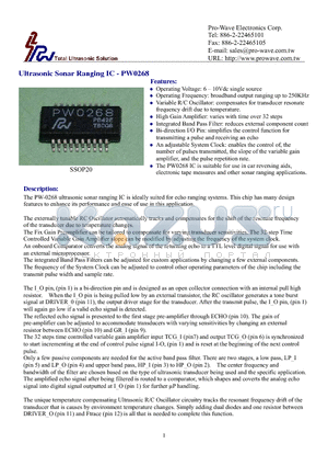 S32768 datasheet - Ultrasonic Sonar Ranging IC