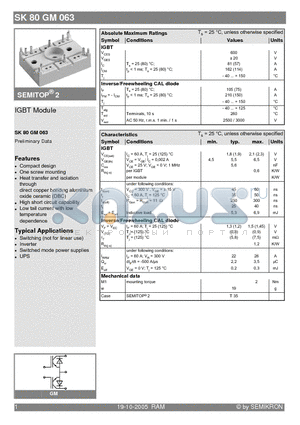 SK80GM063 datasheet - IGBT Module