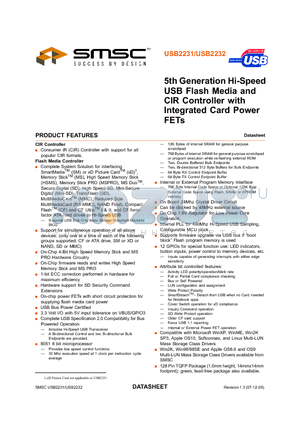 USB2231-NE-03 datasheet - 5th GENERATION HI-SPEED USB FLASH MEDIA AND CIR CONTROLLER WITH INTEGRATED CARD POWER FETs