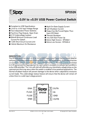 SP2526-1EN datasheet - 3.0V to 5.5V USB Power Control Switch