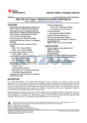 TPS65180 datasheet - PMIC FOR E Ink Vizplex ENABLED ELECTRONIC PAPER DISPLAY