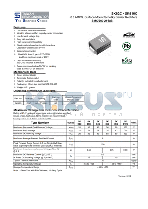 SK810C datasheet - 8.0 AMPS. Surface Mount Schottky Barrier Rectifiers