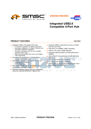 USB2504 datasheet - INTEGRATED USB2.0 COMPATIBLE 4 - PORT HUB