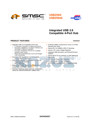 USB2504 datasheet - Integrated USB 2.0 Compatible 4-Port Hub
