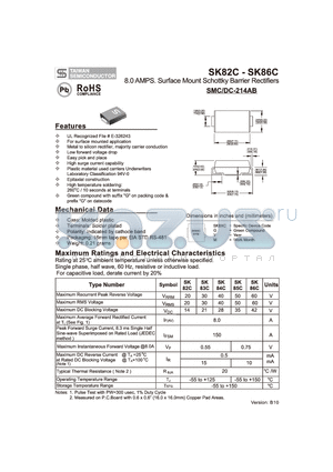 SK82C datasheet - 8.0 AMPS. Surface Mount Schottky Barrier Rectifiers