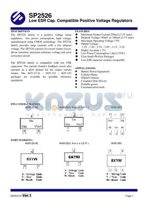 SP2526XS23RG datasheet - Low ESR Cap. Compatible Positive Voltage Regulators