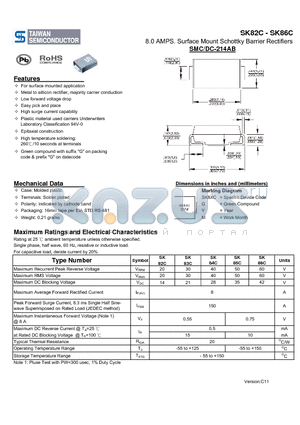 SK82C_11 datasheet - 8.0 AMPS. Surface Mount Schottky Barrier Rectifiers