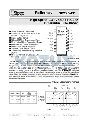 SP26LV431CP datasheet - High Speed, 3.3V Quad RS-422 Differential Line Driver