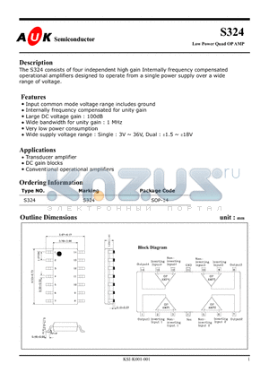 S324 datasheet - Low Power Quad OP AMP