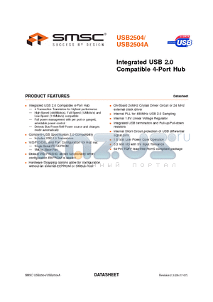 USB2504A-JT datasheet - Integrated USB 2.0 Compatible 4-Port Hub