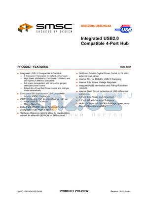 USB2504-ABZJ datasheet - INTEGRATED USB2.0 COMPATIBLE 4 - PORT HUB