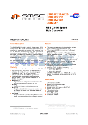 USB2512 datasheet - USB 2.0 Hi-Speed Hub Controller