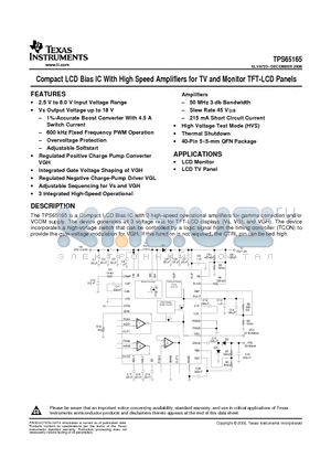 TPS65165 datasheet - Compact LCD Bias IC With High Speed Amplifiers for TV and Monitor TFT-LCD Panels