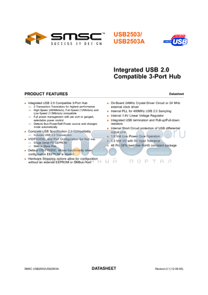 USB2503A-HZH datasheet - Integrated USB2.0 Compatible 3-Port Hub