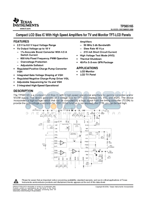 TPS65165RSBT datasheet - Compact LCD Bias IC With High Speed Amplifiers for TV and Monitor TFT-LCD Panels