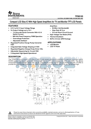 TPS65165_12 datasheet - Compact LCD Bias IC With High Speed Amplifiers for TV and Monitor TFT-LCD Panels