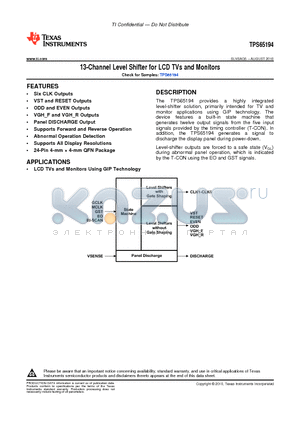 TPS65194 datasheet - 13-Channel Level Shifter for LCD TVs and Monitors