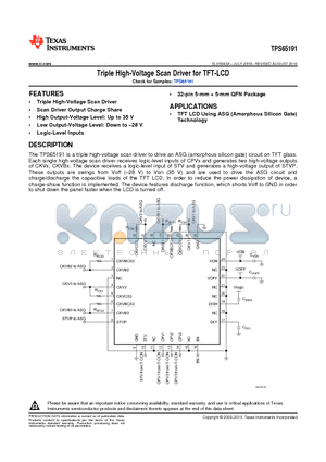 TPS65191RHBR datasheet - Triple High-Voltage Scan Driver for TFT-LCD