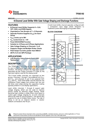 TPS65192RHDR datasheet - 9-Channel Level Shifter With Gate Voltage Shaping and Discharge Functions