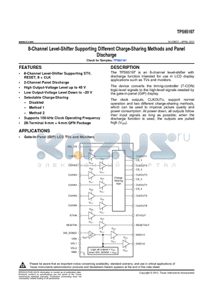 TPS65197 datasheet - 8-Channel Level-Shifter Supporting Different Charge-Sharing Methods and Panel