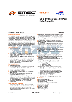 USB2513-AEZG datasheet - USB 2.0 High-Speed 3-Port Hub Controller
