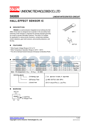 SK8509G-G03-B datasheet - HALL-EFFECT SENSOR IC